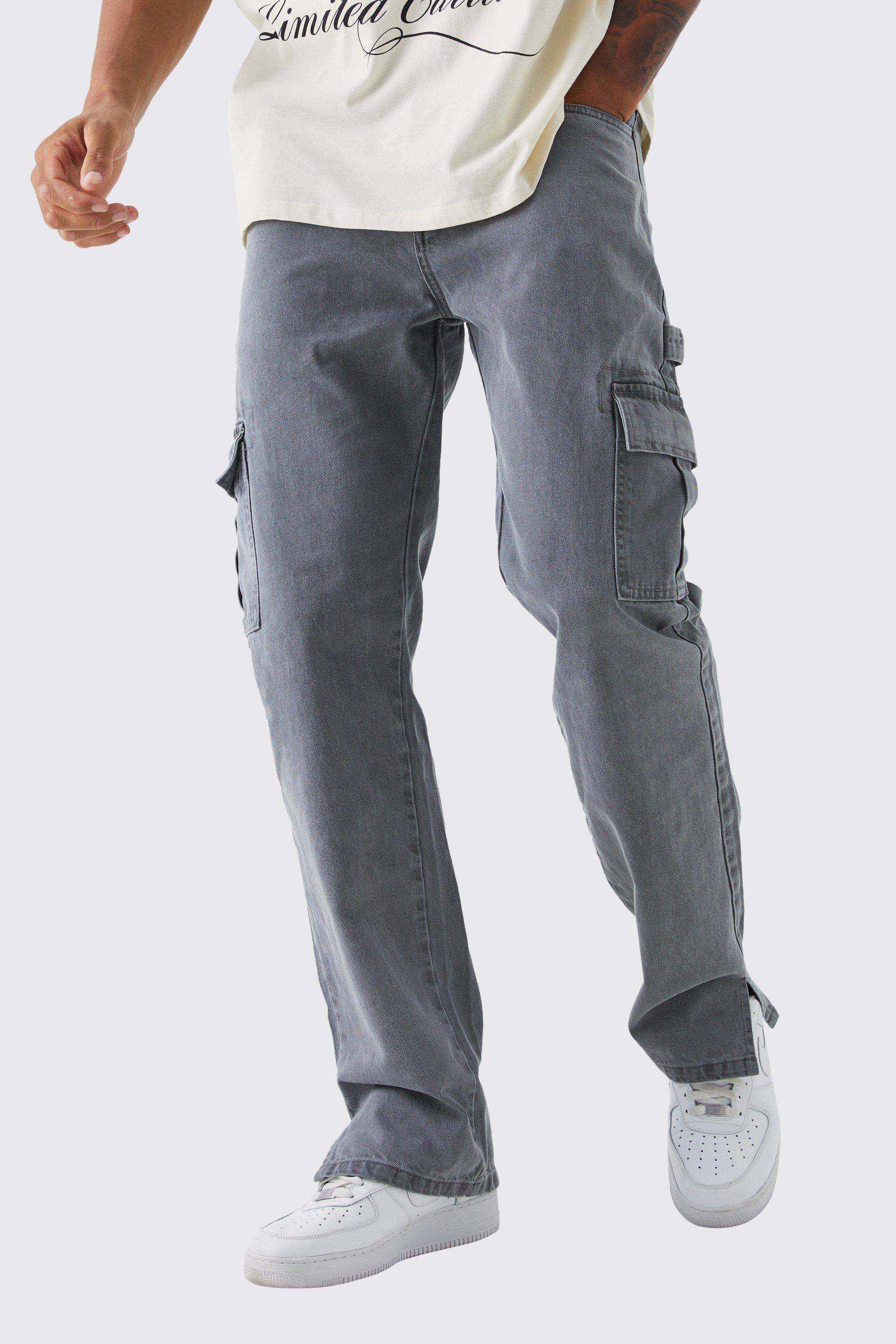 Mens Grey Tall Relaxed Rigid Carpenter Split Hem Jean, Grey